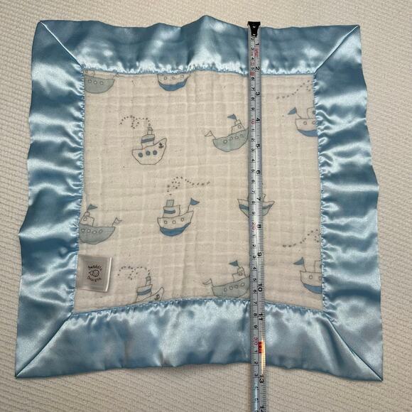 Swaddle Designs Lovey blue Satin boats 13.5" x 13.5" Blanket - Picture 6 of 6